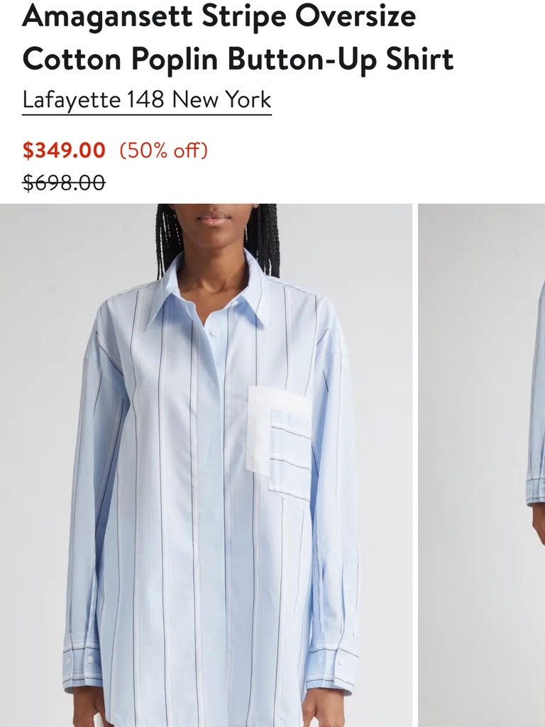 Lafayette 148 New York Light Blue & Navy Striped Button-Up Shirt